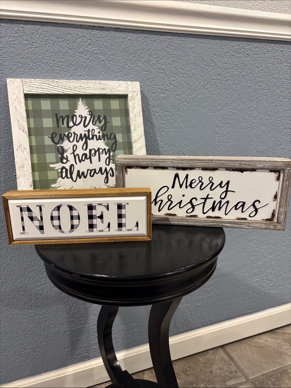 Set of 3 Merry Christmas & Noel Holiday Wood Signs - White and Green